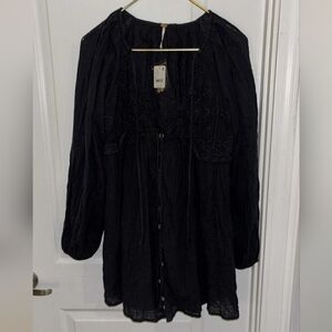 Free People Black Mini Baby Doll Dress Boho Style Western
